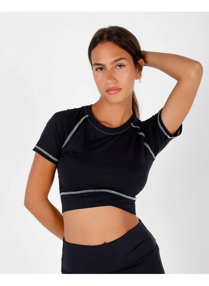 Black Stitched Cropped T-shirts