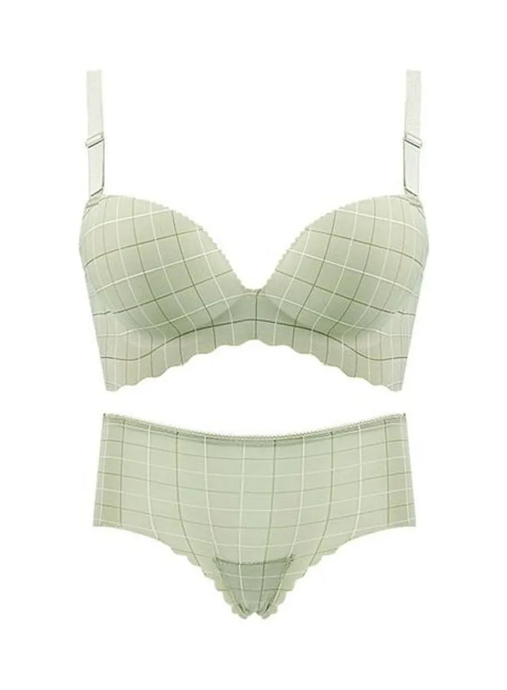Checked Pattern Bra And Brief Set Green