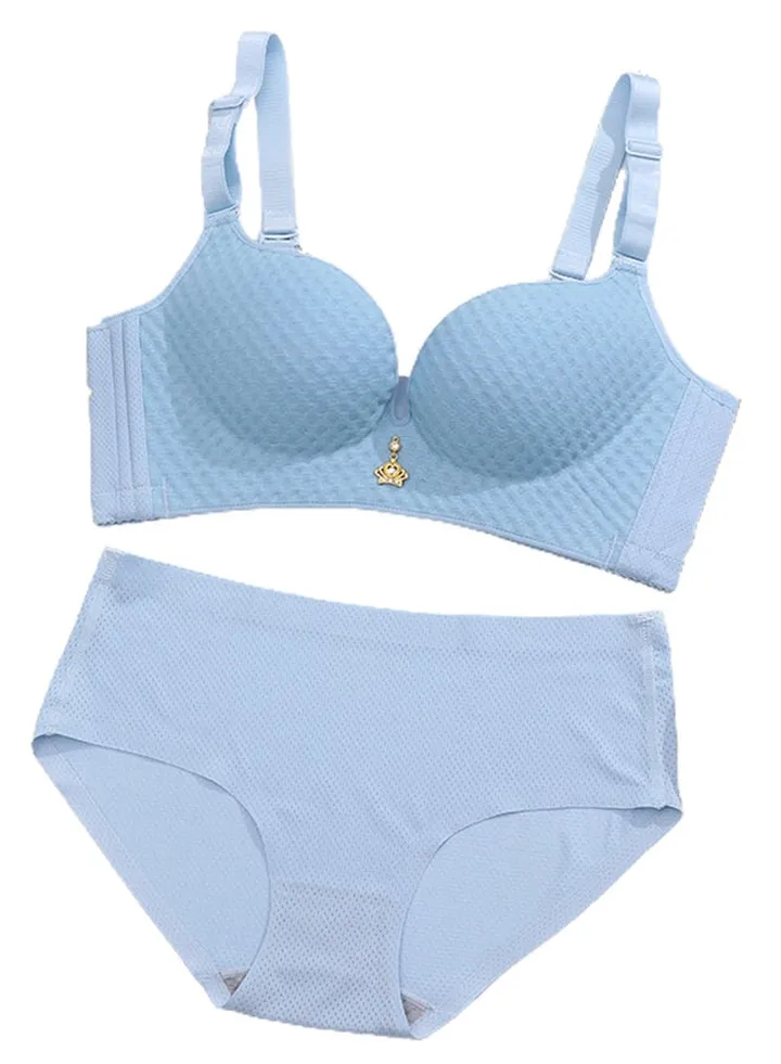 Comfy Beauty Back Thin Bra Panties Set Blue
