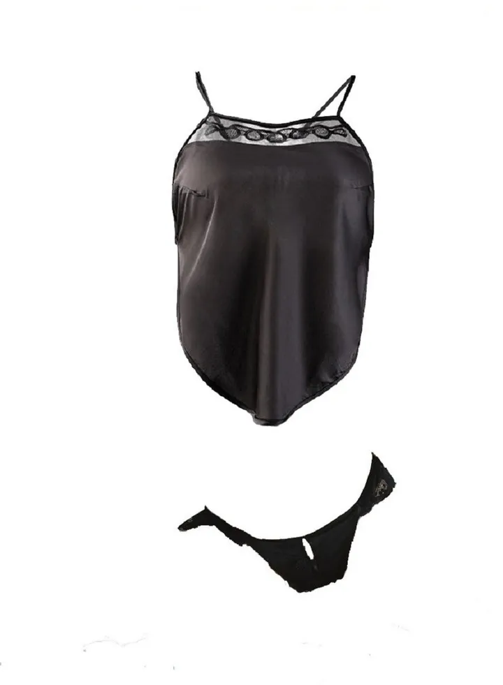 Night Romper Lace Trim High Cut Lingerie.