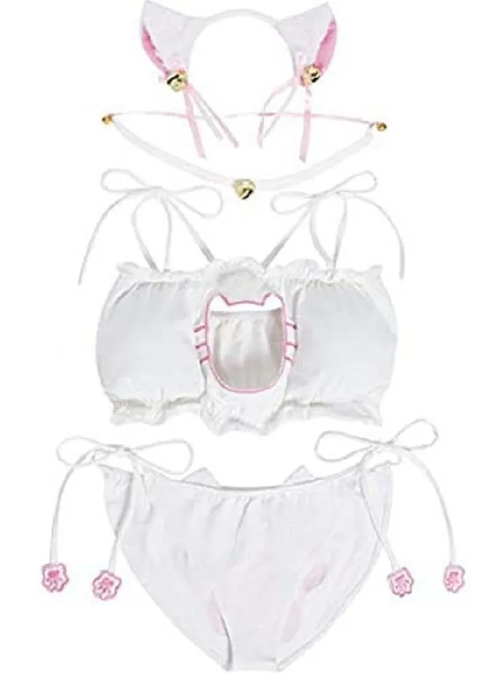 Women Cute Lingerie Underwear Set Lolita Cat Costume Night Wear Camisoles