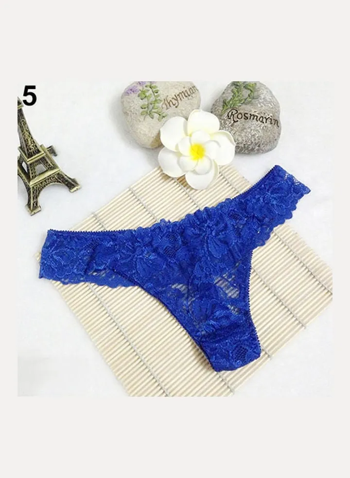Women Breathable Lace Panties Briefs Knickers Underwear Thongs G-String Sapphire Blue