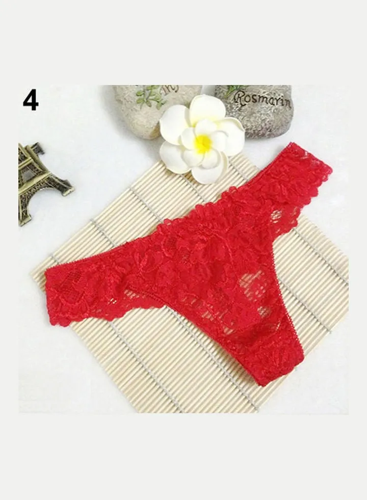 Women Breathable Lace Panties Briefs Knickers Underwear Thongs G-String Red