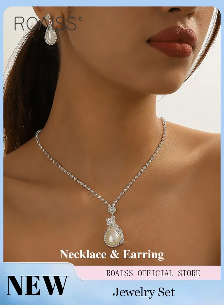 2-Piece Women's Jewelry Set Women's Dress Accessories Rhinestone Necklace Earring Set