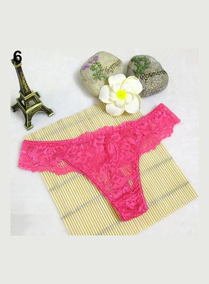 Women Breathable Lace Panties Briefs Knickers Underwear Thongs G-String Rose-Red