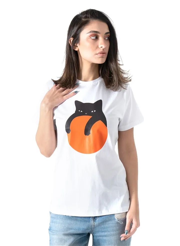 Black Cat Printed Short Sleeve T-Shirt