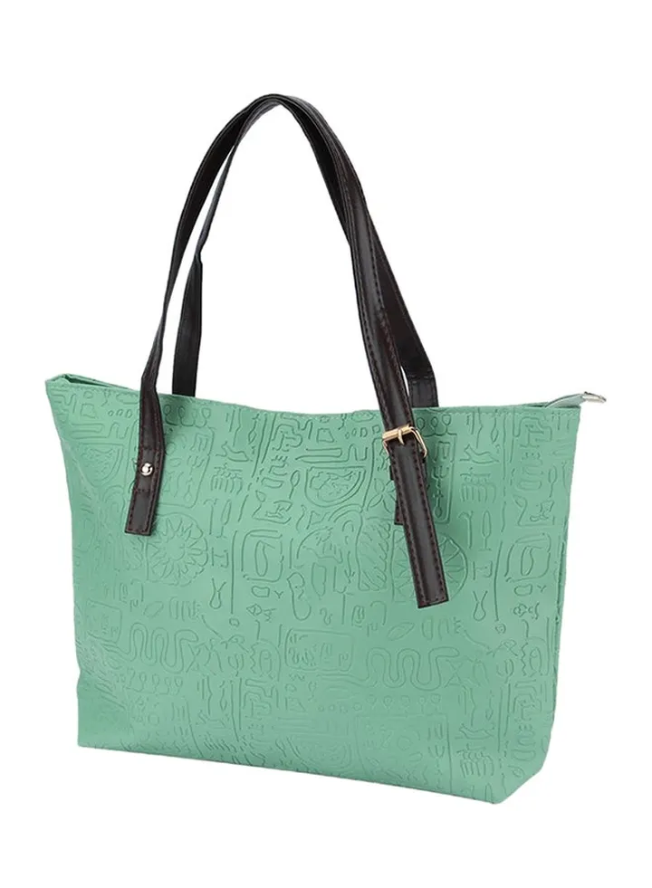 Vintage Leather Zipper Tote Bag Green