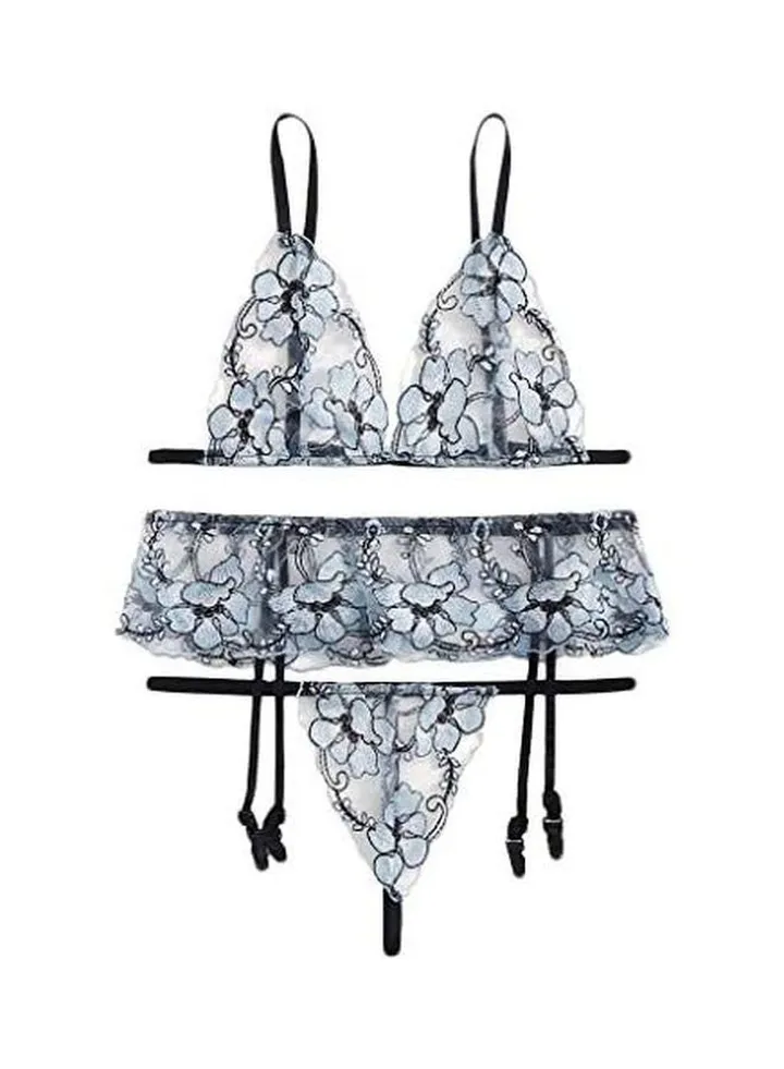 Lace Embroidery Lingerie Black/Blue