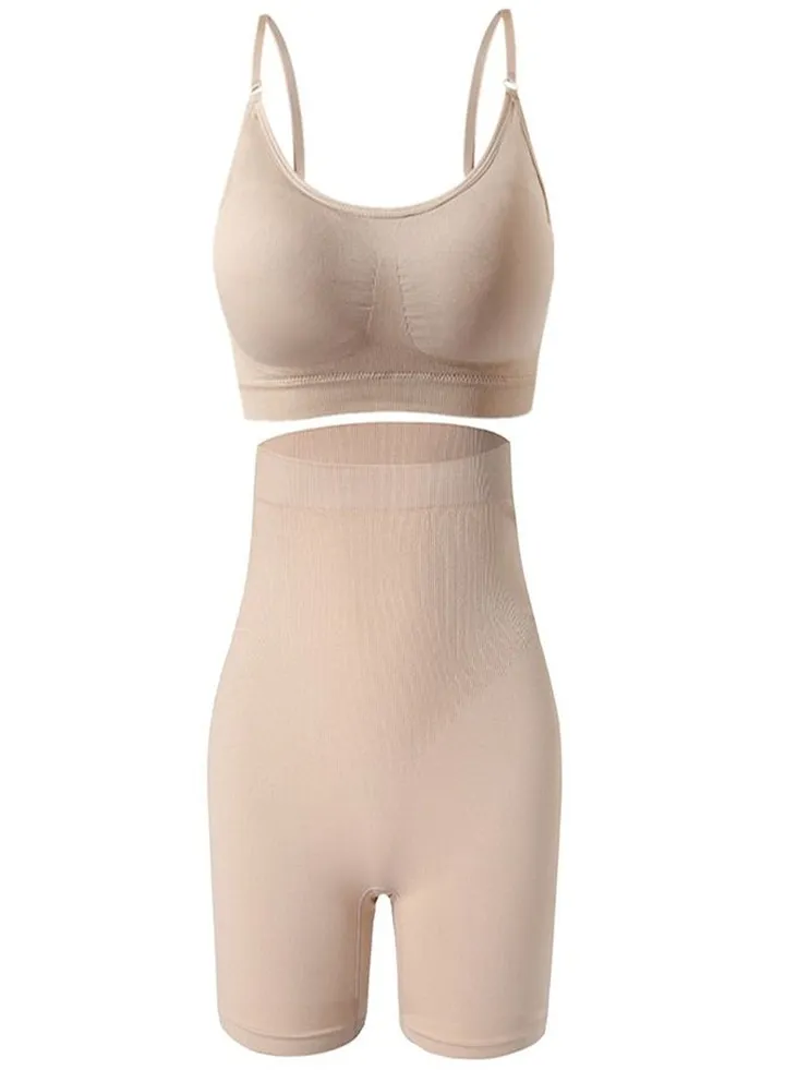 Oversize Sports Bra And High Waist Pants Set Beige