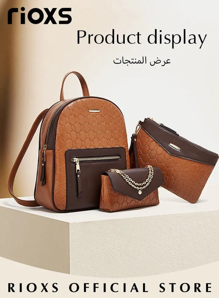 3 pcs Women Fashion Bags Large Capacity Shoulder Backpack and Handbags for Women Fashion Leather Satchel Purses