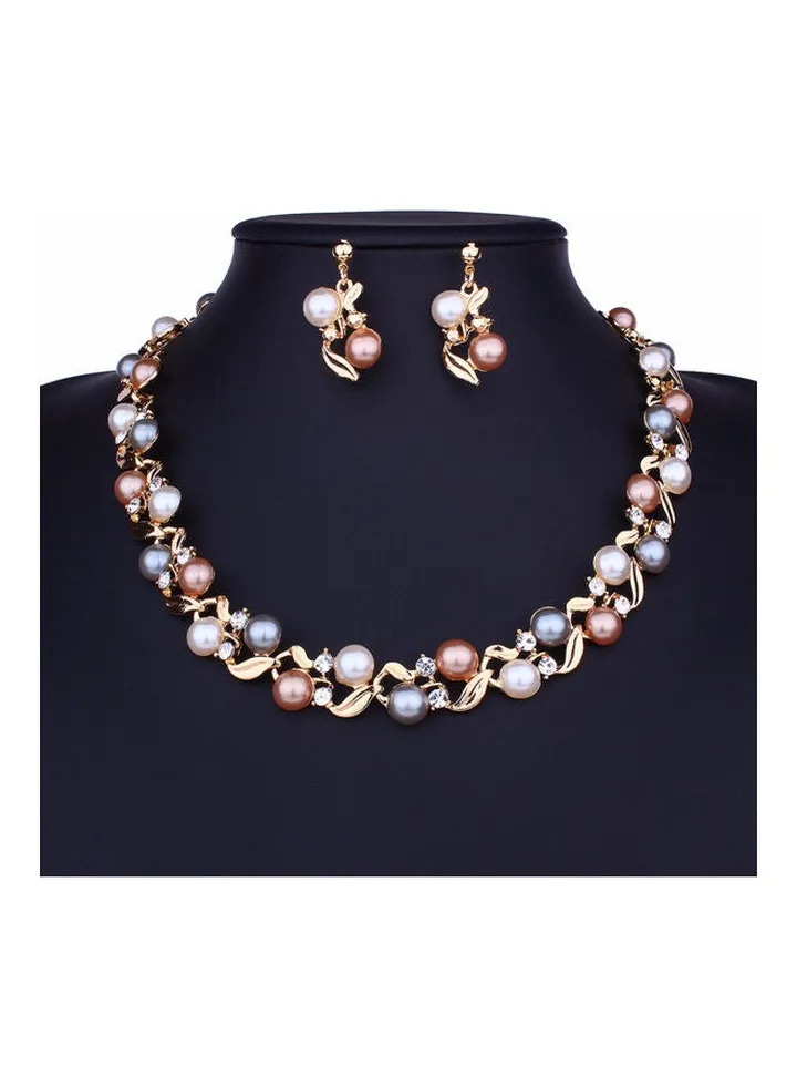 Faux Pearl Rhinestone Inlaid Necklace Set