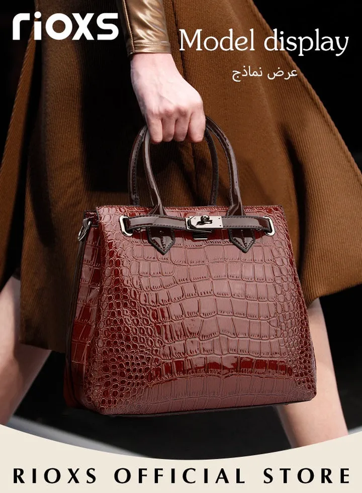 2 pcs Women Fashion Bags Large Capacity Satchel Purses for Women Crocodile Patent Leather Shoulder Bags and Handbag