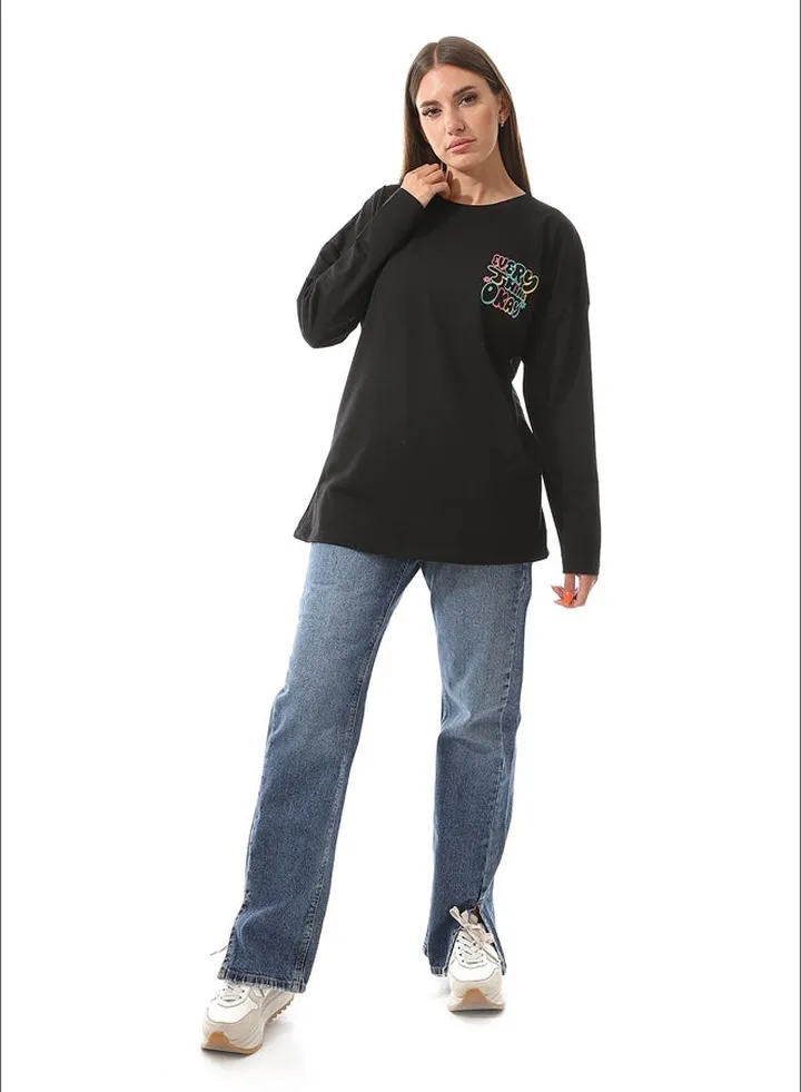 Long Comfy Back & Badge Printed Black T_Heather Black