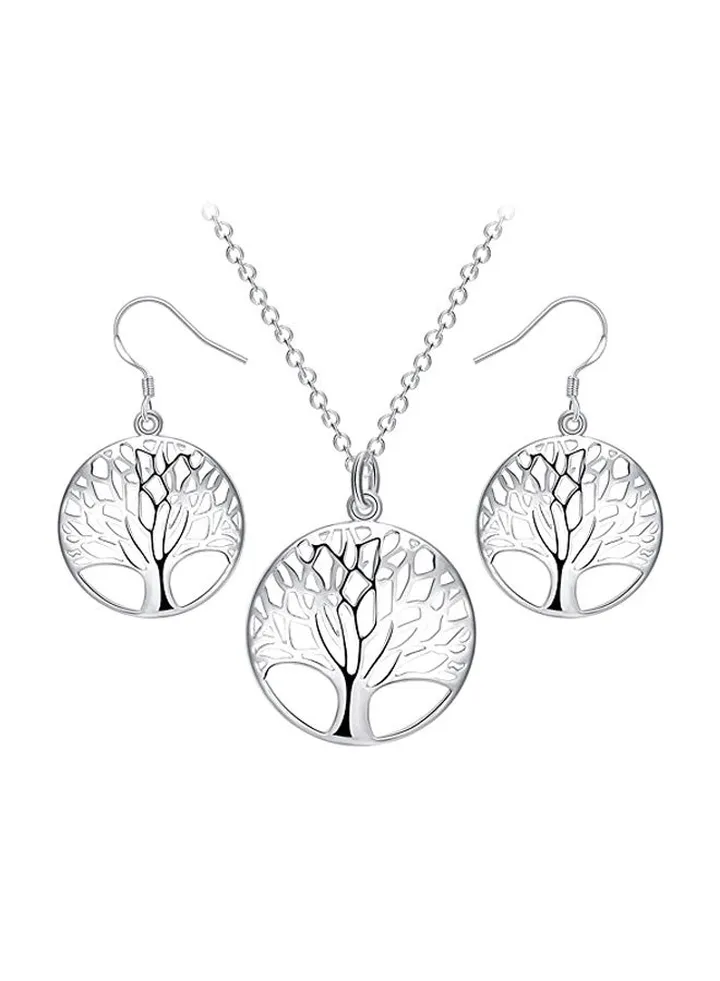 925 Sterling Silver Plated Pendant Necklace With Earrings Set