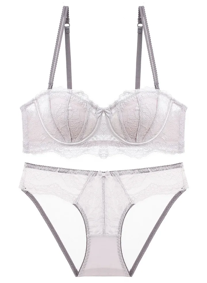Comfy 1/2 Cup Thin Cup Lace Bra Panty Set Light Purple 