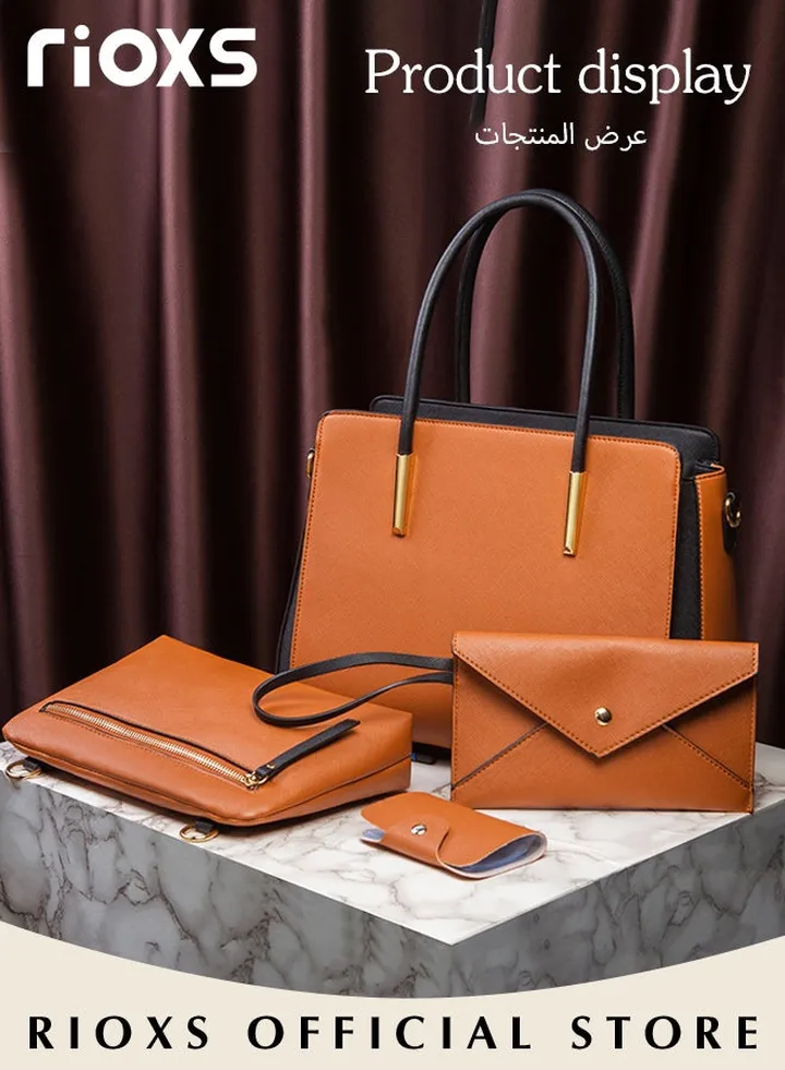 4 pcs Women Fashion Bags Large Capacity Satchel Purses and Handbags for Women Colour Clash Shoulder Tote Bags and Wallets