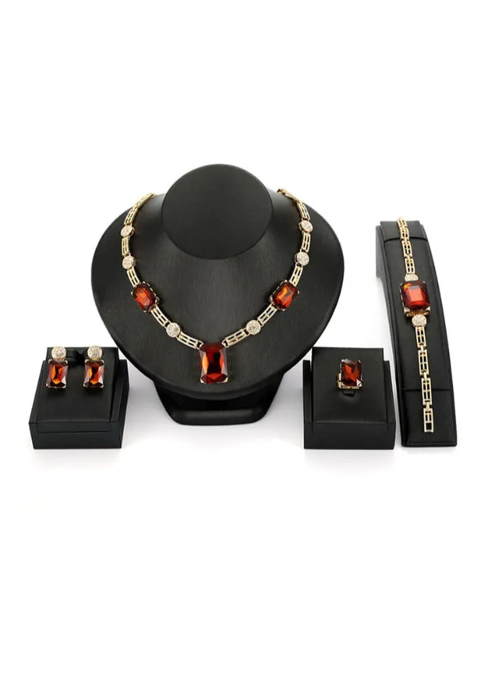 4 -Piece Gem Necklace, Earrings, Ring And Bracelet Set