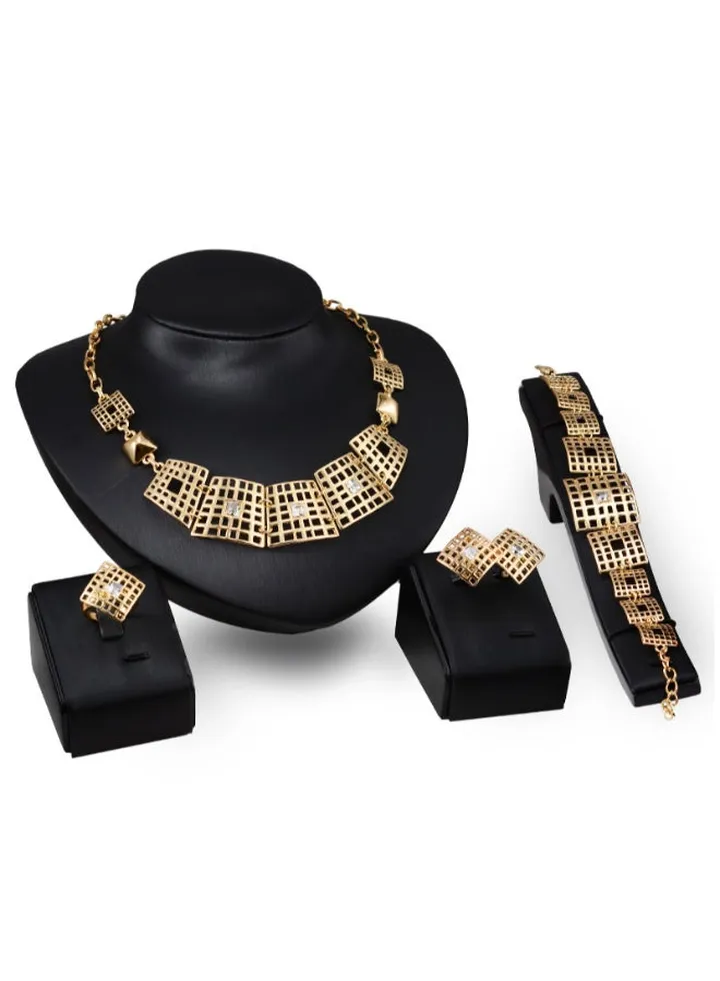 4 -Piece Gem Necklace, Earrings, Ring And Bracelet Set