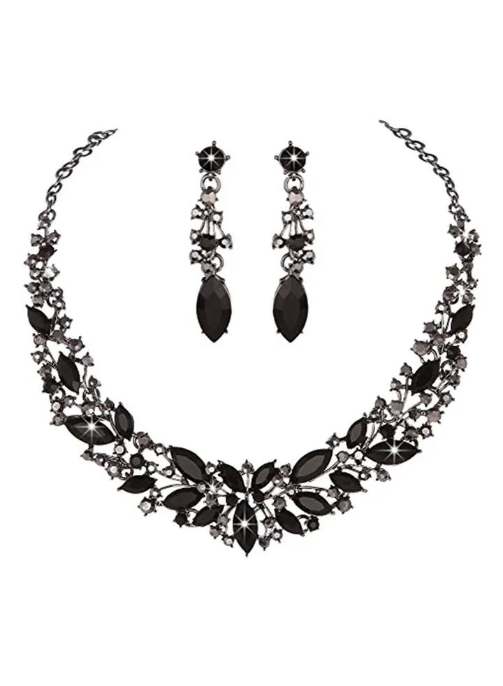 Crystal Rhinestone Wedding Necklace And Earrings Jewelry Set