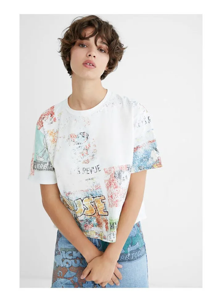 Casual Printed Short Sleeve Round Neck T_Shirt Raw