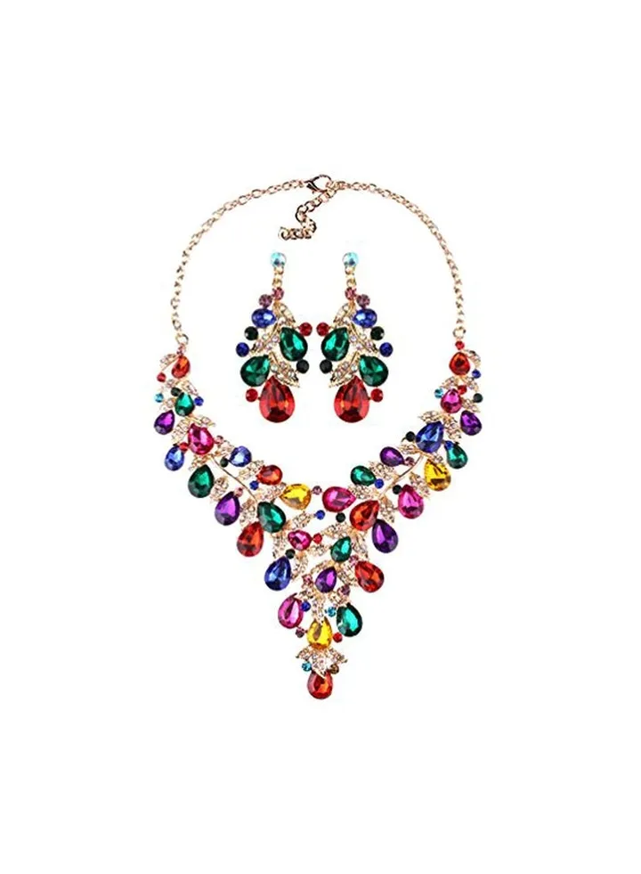 Alloy Crystal Studded Necklace And Earrings Sets