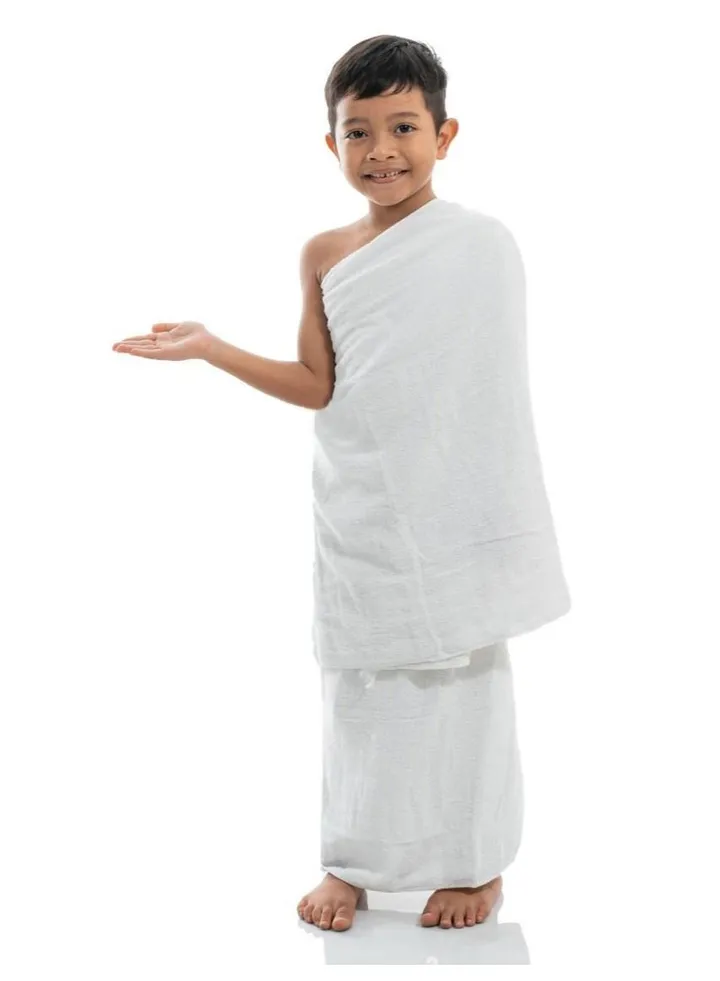 Ihram Towel 2 piece set for Hajj woven Technology 1 Waterproof With Non Stitched White belt And Umrah - Kids