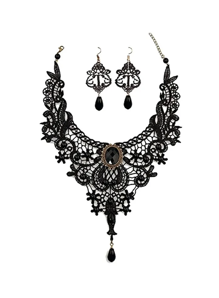 Copper Lace Necklace Earrings Set