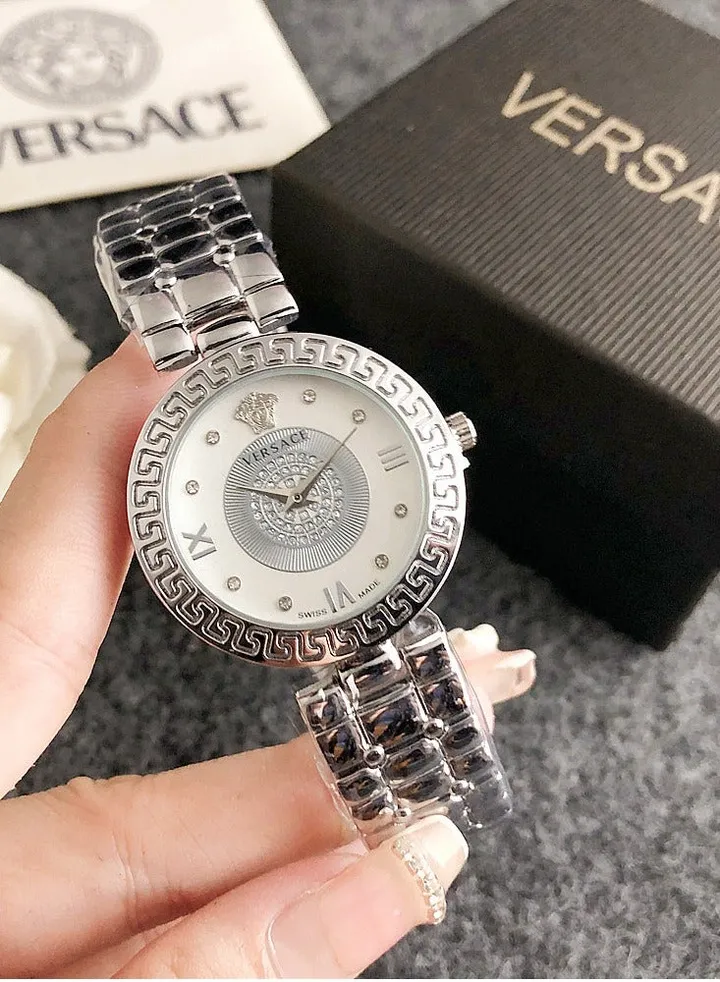 Versace Women's Classic Fashion Cubic Zirconia Quartz Watch, 925 Silver Strap 33mm