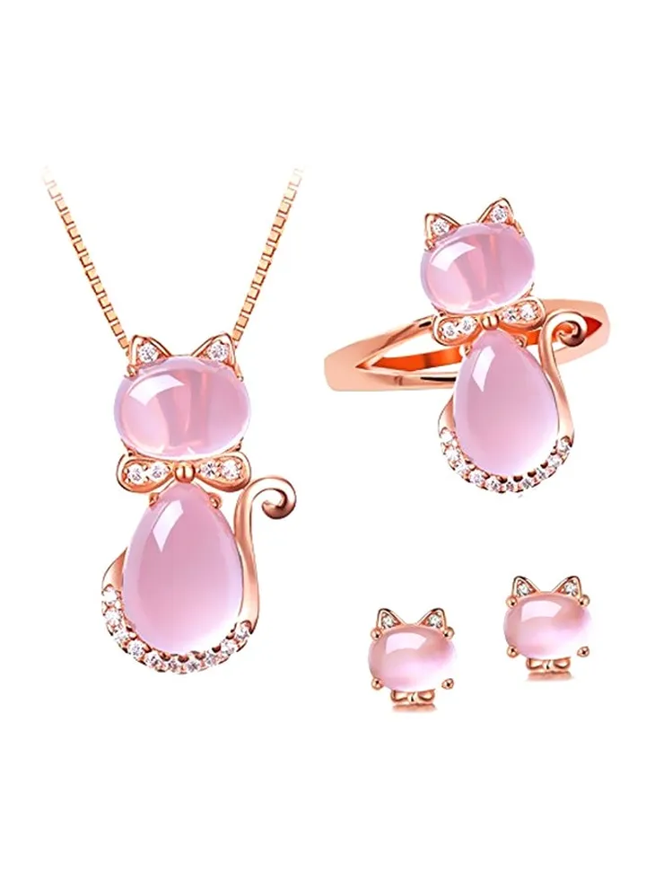 Brass Rose Gold Plated Cat Eye Jewellery Set