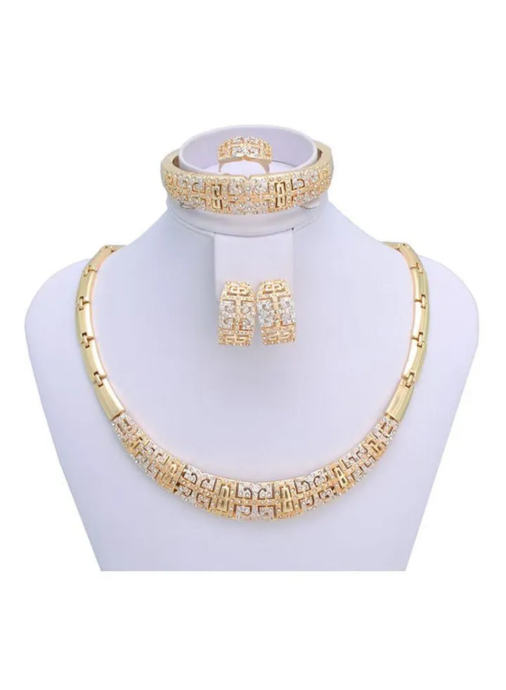 Set Of 4 Crystal Gold Plated Bridal Necklace Jewellery