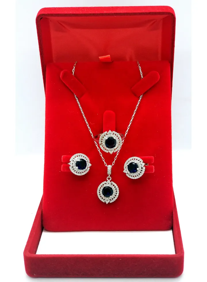 925 Silver Blue Sapphire Jewelry Set