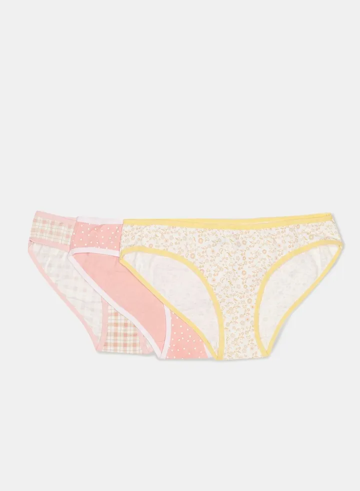 Dice Contrast-Binding Bikini Underwear for Women, Set of 3 - Multi Color