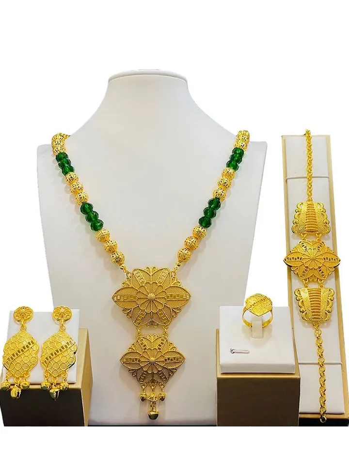 24 karat gold jewelry set most popular at dinner parties necklaces earrings rings bracelets