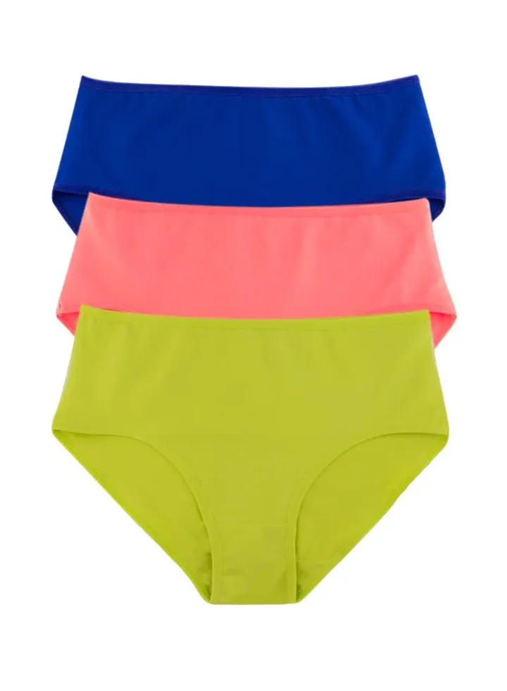 Pack Of 3 Plain Color Cotton Midi Panties Underwear For Women