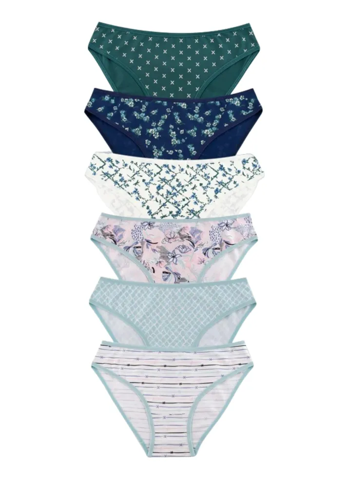 Pack of 6 Printed Cotton Bikini Panties Underwear for Women