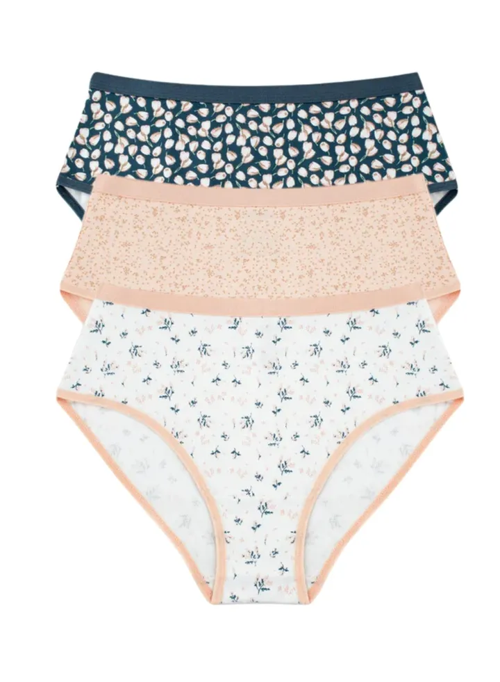 Pack of 3 Printed Cotton Brief Panties Underwear for Women