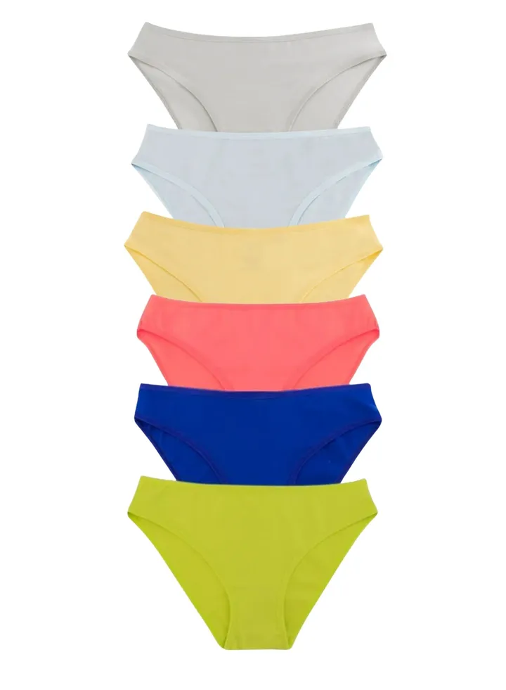 Pack of 6 Plain Cotton Bikini Panties Underwear for Women