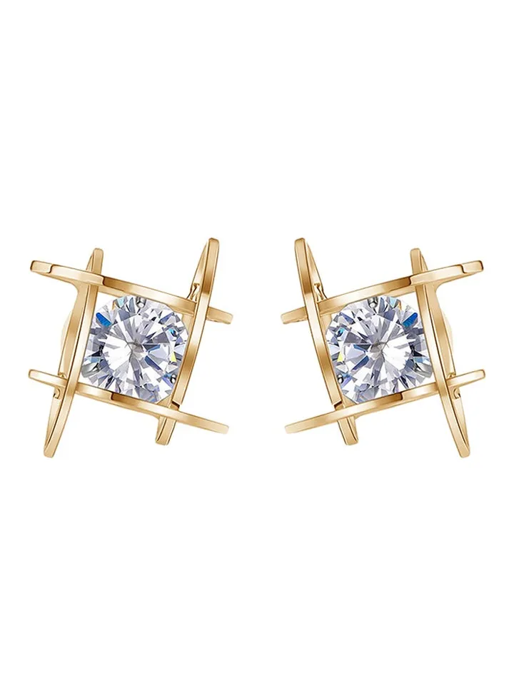 Square Bright Zircon Crystal Stud Earrings