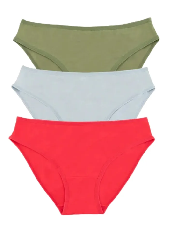 Pack of 3 Plain Cotton Bikini Panties Underwear for Women