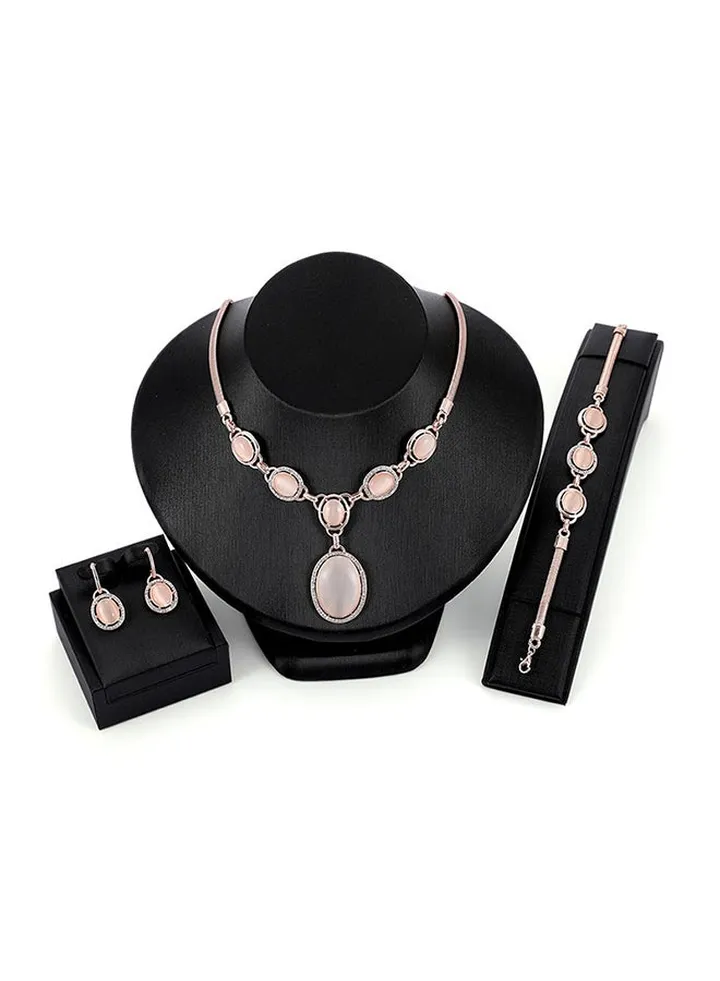 3-Piece Rose Gold Plated Alloy Jewellery Set With Opal