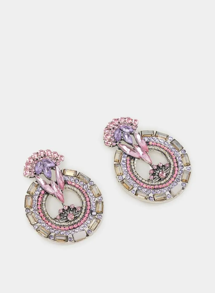 Embellished Beaded Round Stud Earrings