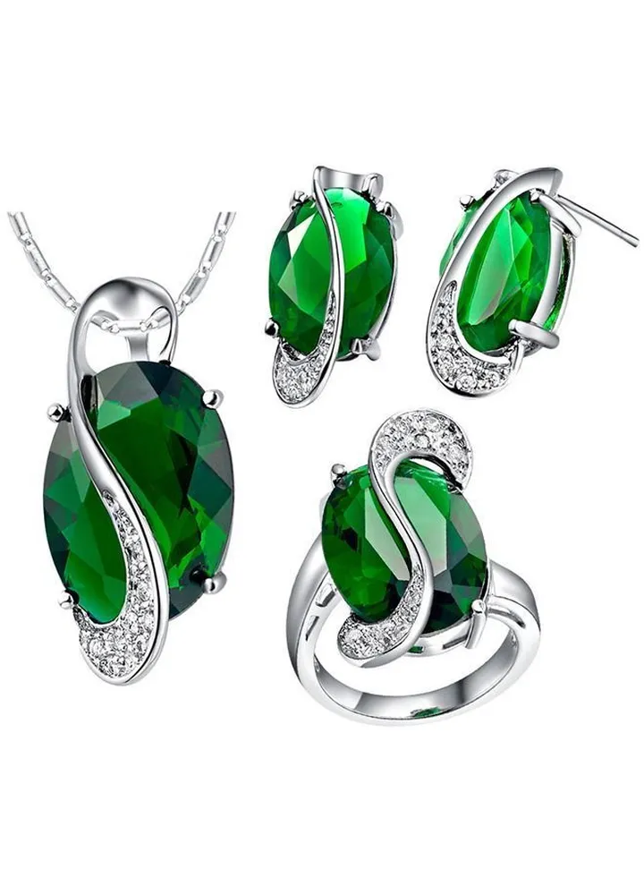 Oval Faux Topaz Pendant Necklace With Earrings And Ring Set
