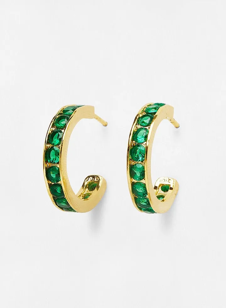 Green Albany Studded Huggie Earrings