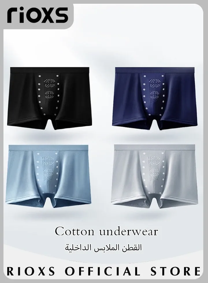 Men's 4 Pack Cotton Boxer Brief Sets Breathable Underwear Soft Stretch Boxer Shorts