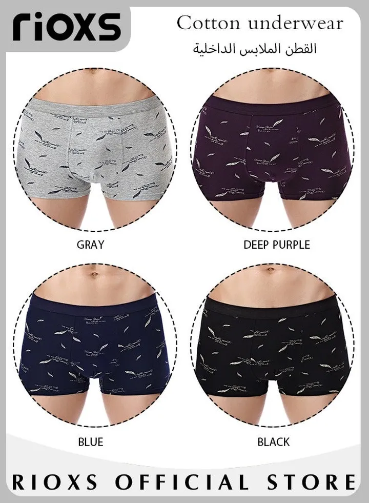 Men's 4 Pack Cotton Boxer Brief Sets Breathable Underwear Soft Stretch Boxer Shorts