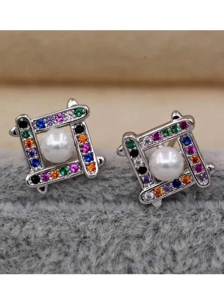 18k White Gold Plated Multicolor Earrings