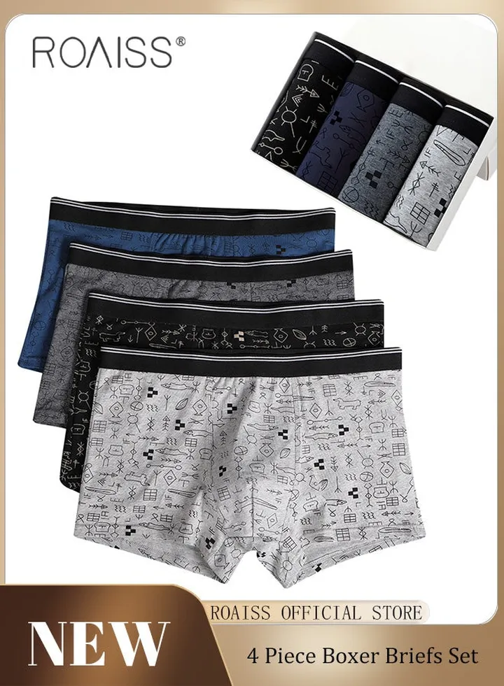 Men Boxers 4 Pack Set Trend Men Teenage Boys Underwear Short Briefs High Elastic Classic Underwear