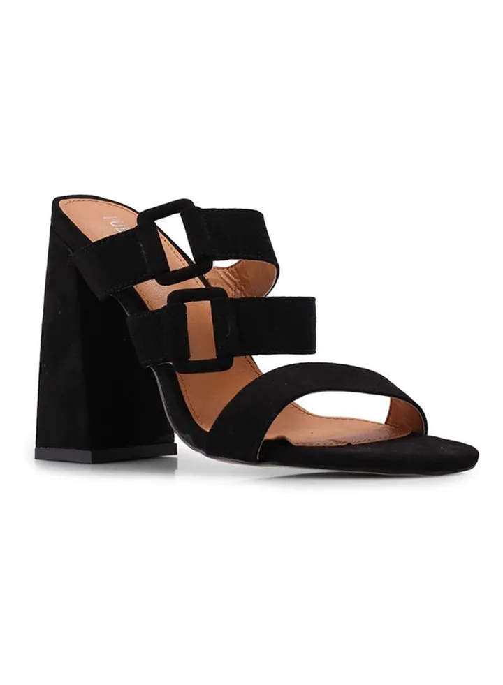 Jersey Heeled Mules Black