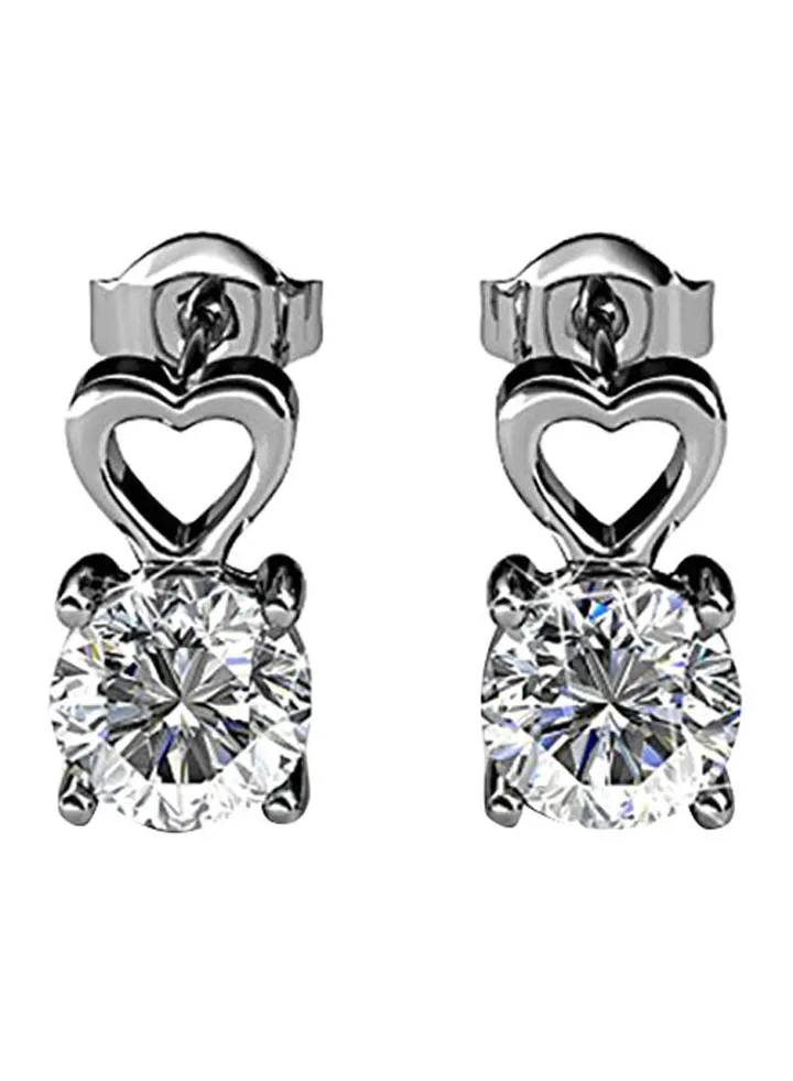 18K Gold Heart With Swarovski Crystals Metal Studs