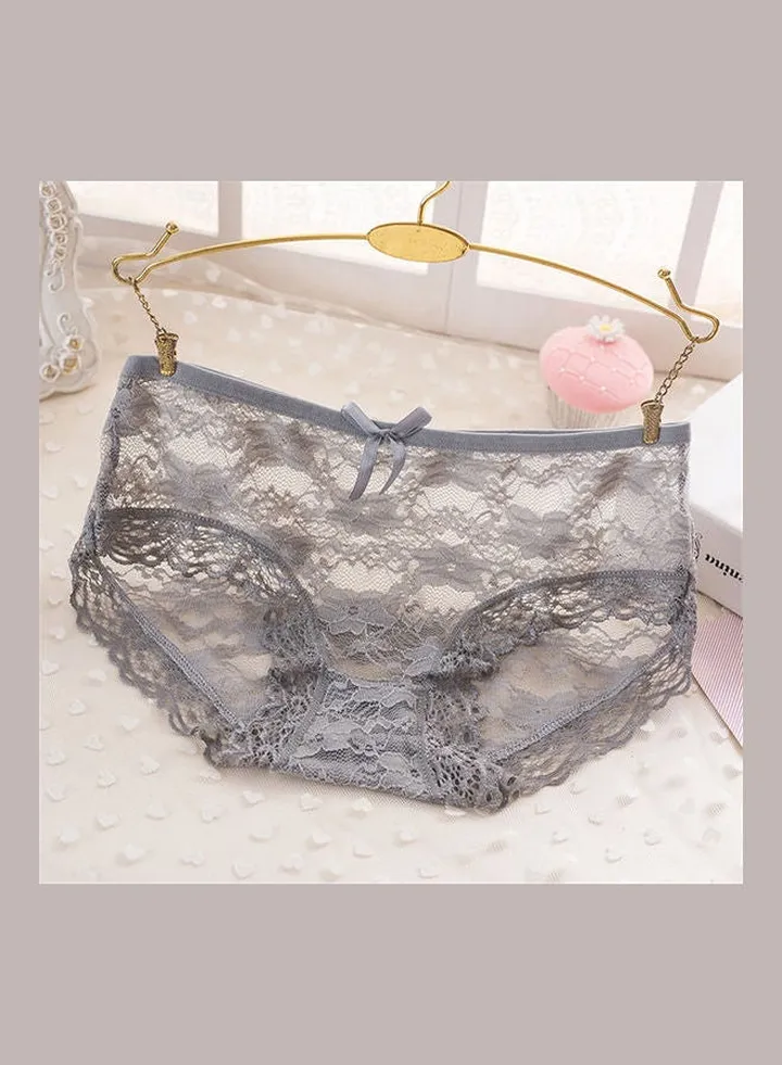 Low Waist Breathable Briefs Hollow Lace Underpants Grey